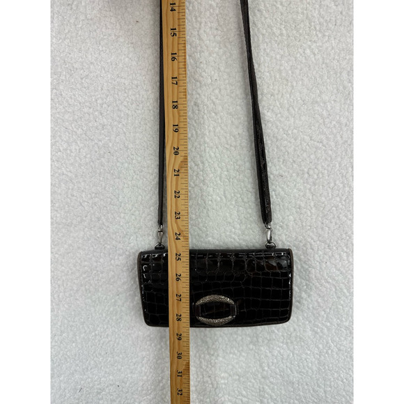 Brighton Womens Crossbody Bag Brown Patent Crocodile Print Snap Flap Card Slot M - Picture 9 of 12
